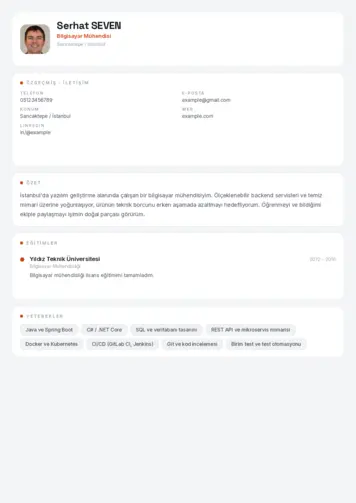 Bilgisayar Mühendisi CV Örnekleri cv indir